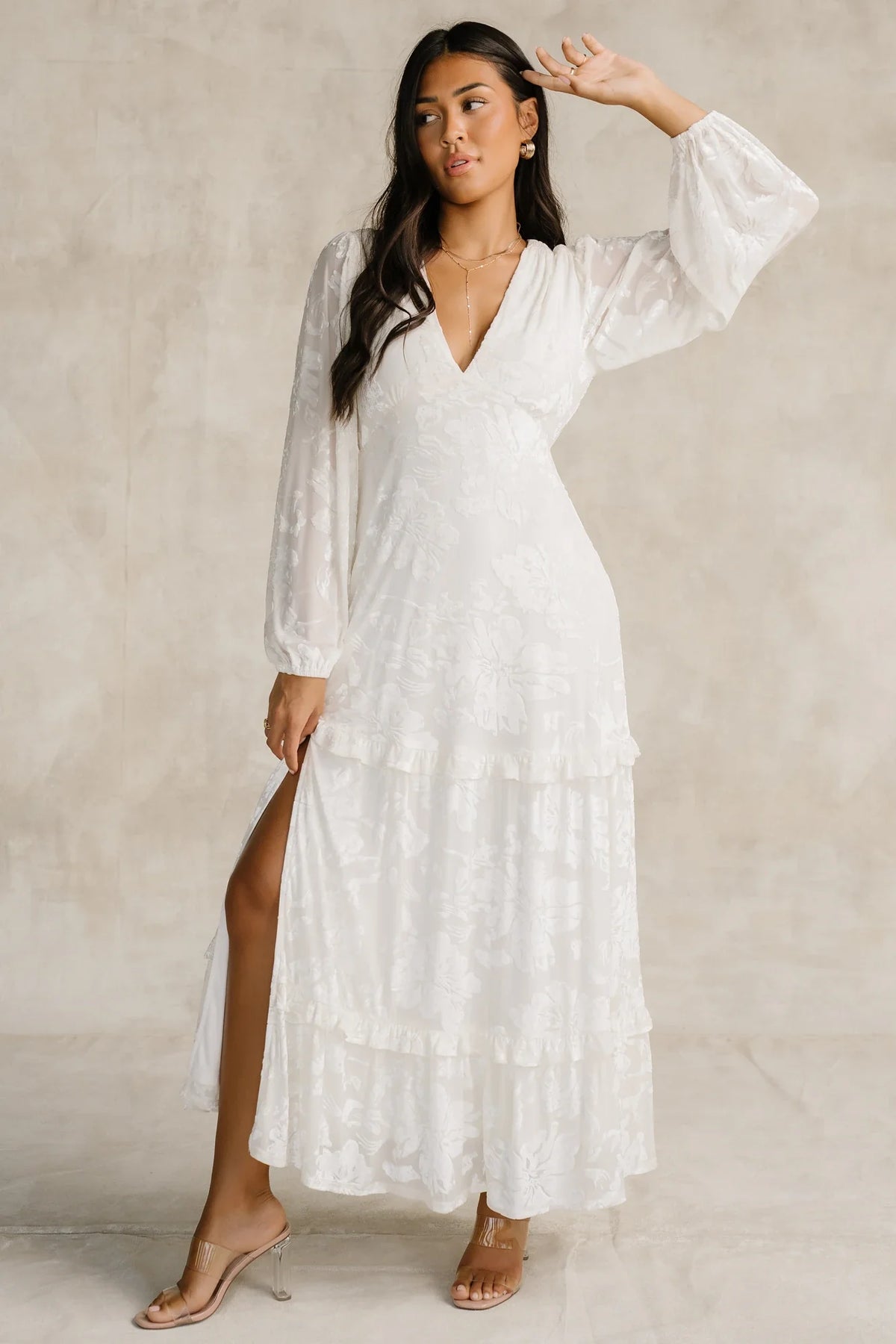 Liana Velvet Embossed Maxi Dress | Ivory Main image