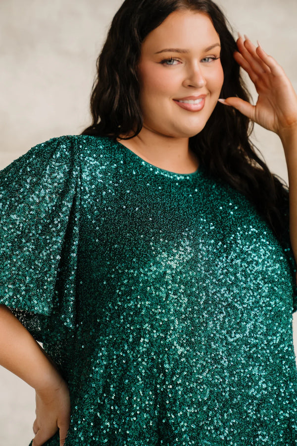 Kimber Sequin Shift Dress | Emerald