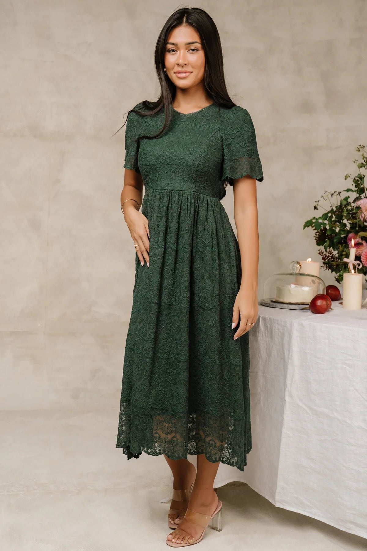 Yvaine Lace Midi Dress | Emerald Main image