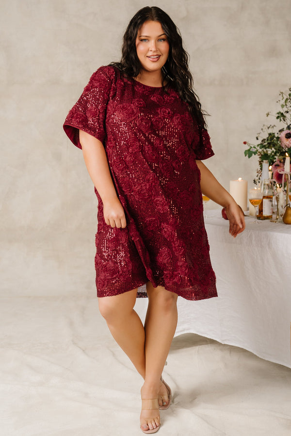 Rhea Sequin Short Dress | Burgundy