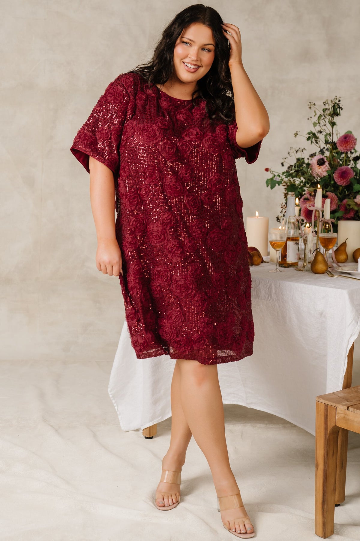 Rhea Sequin Short Dress | Burgundy Main image