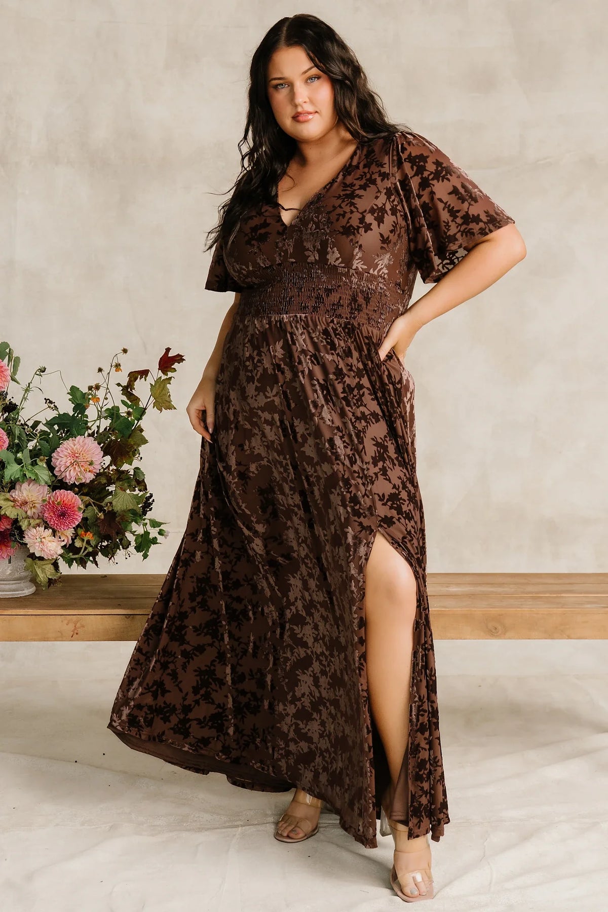 Veronica Velvet Maxi Dress | Espresso Main image