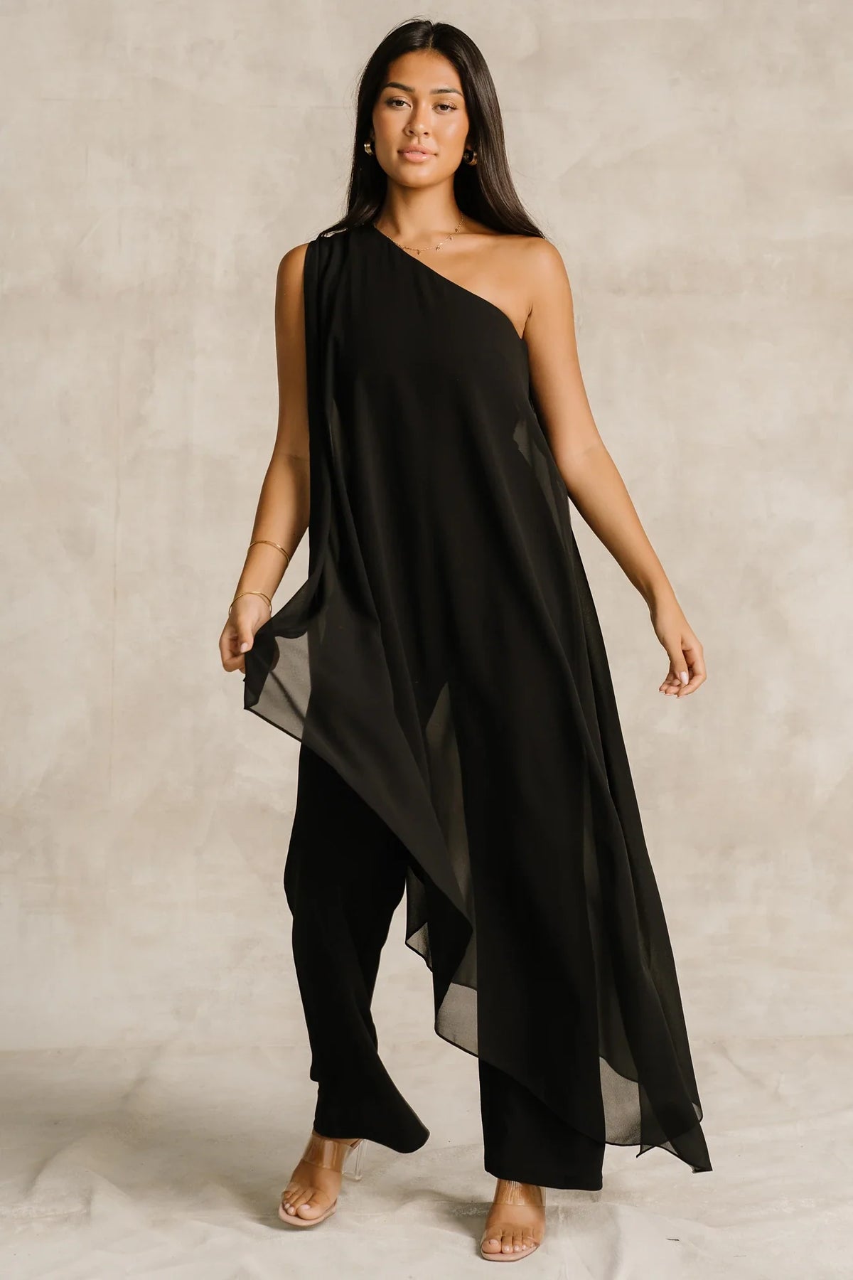 Penthouse One Shoulder Jumpsuit | Black