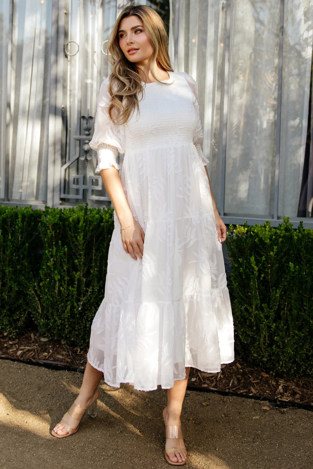 Nellie Smocked Midi Dress | Off White
