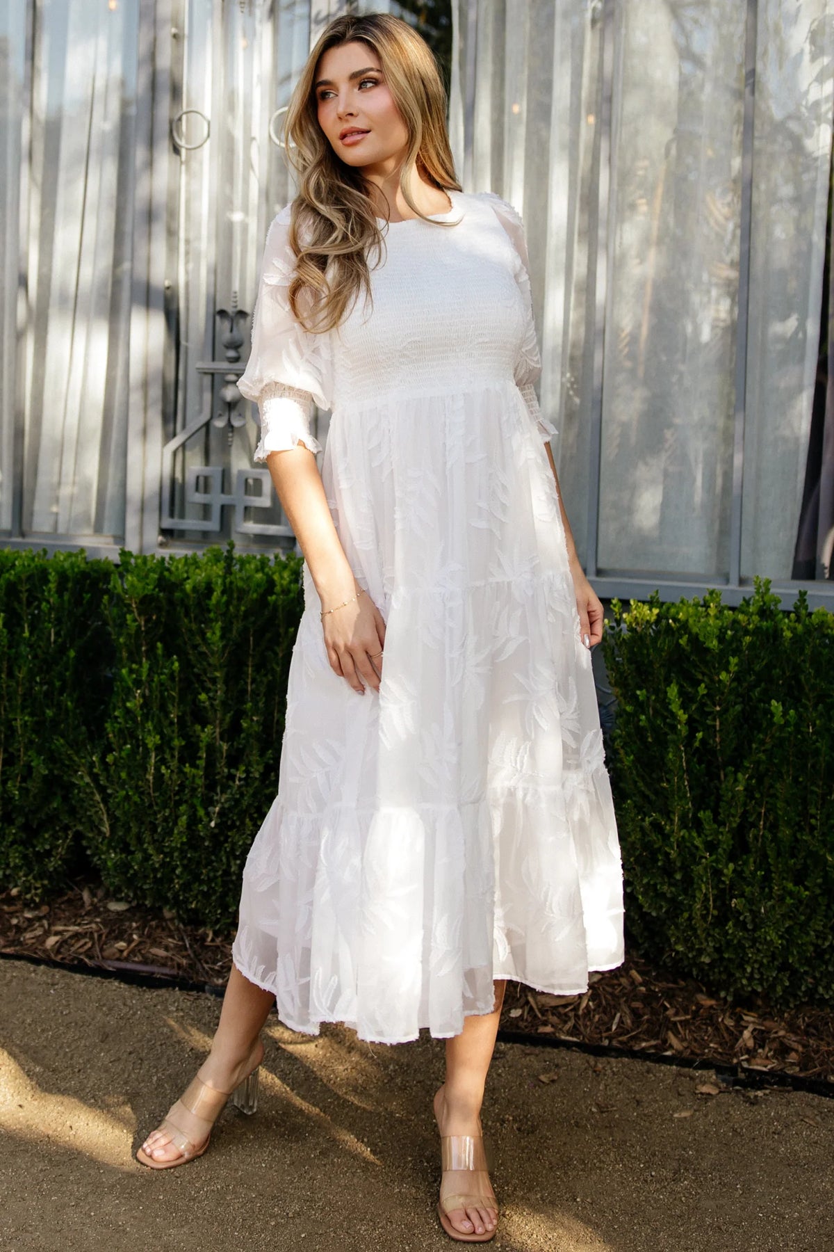 Nellie Smocked Midi Dress | Off White
