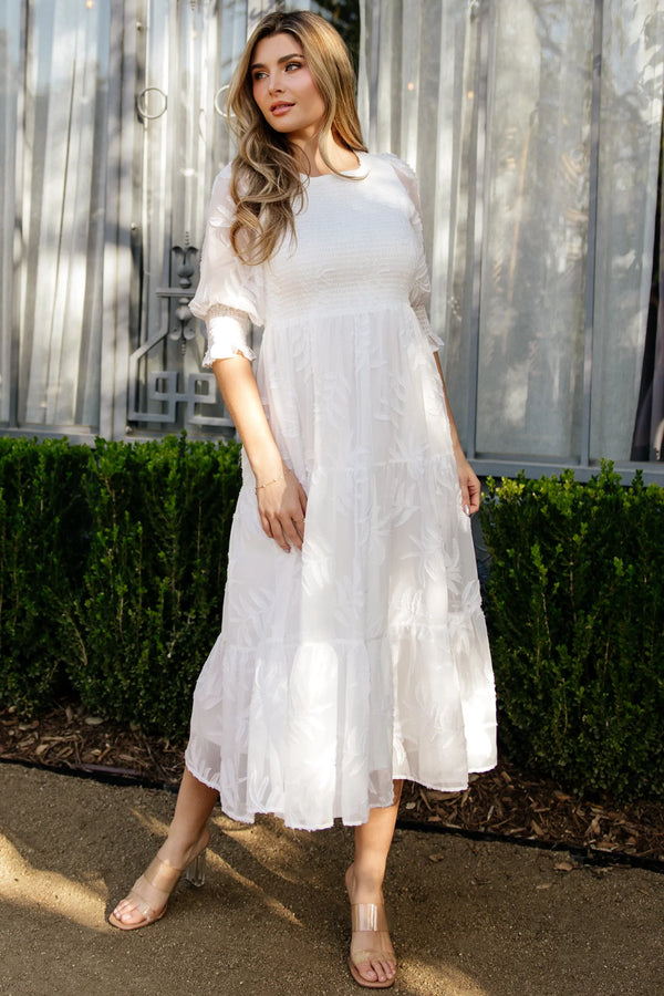 Nellie Smocked Midi Dress | Off White
