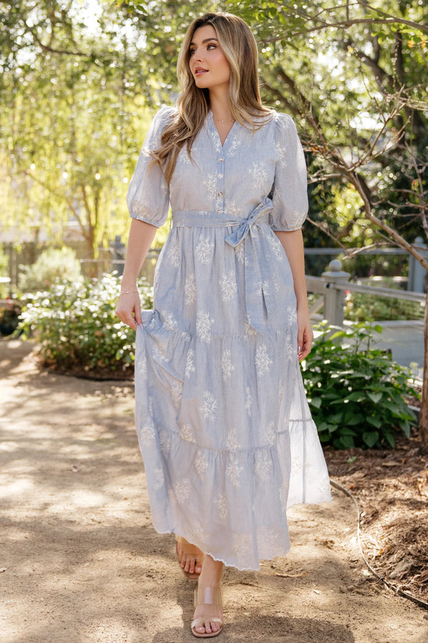 Marguerite Embroidered Dress | Light Blue
