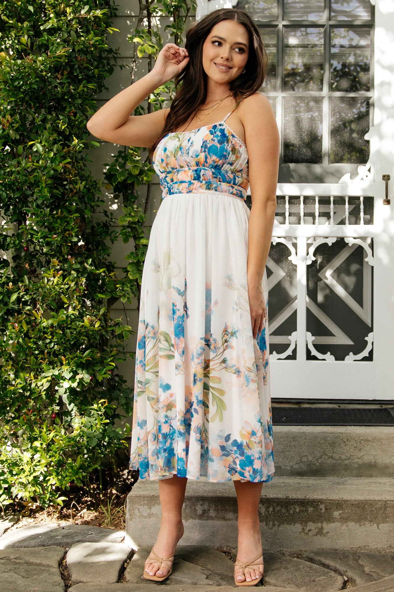 Marceline Midi Dress | White + Blue Floral Secondary image