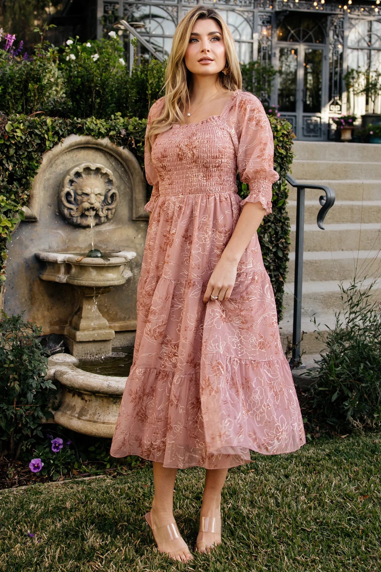Fabian Jacquard Midi Dress | Mauve + Gold Secondary image