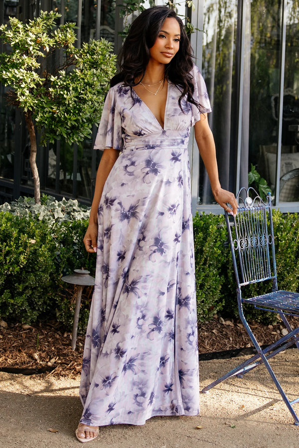 Arianne Mesh Maxi Dress | Dusty Lavender Print