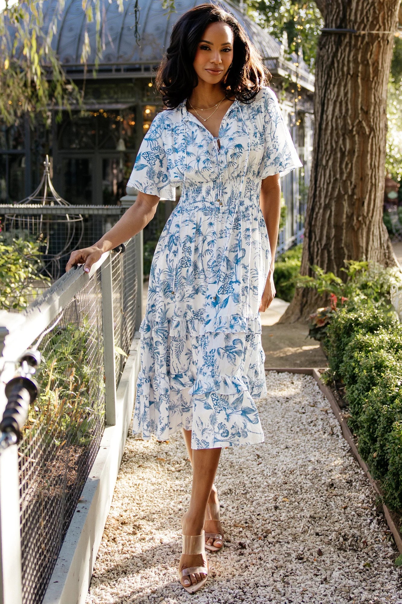 Willow Boho Midi Dress | White + Blue Secondary image