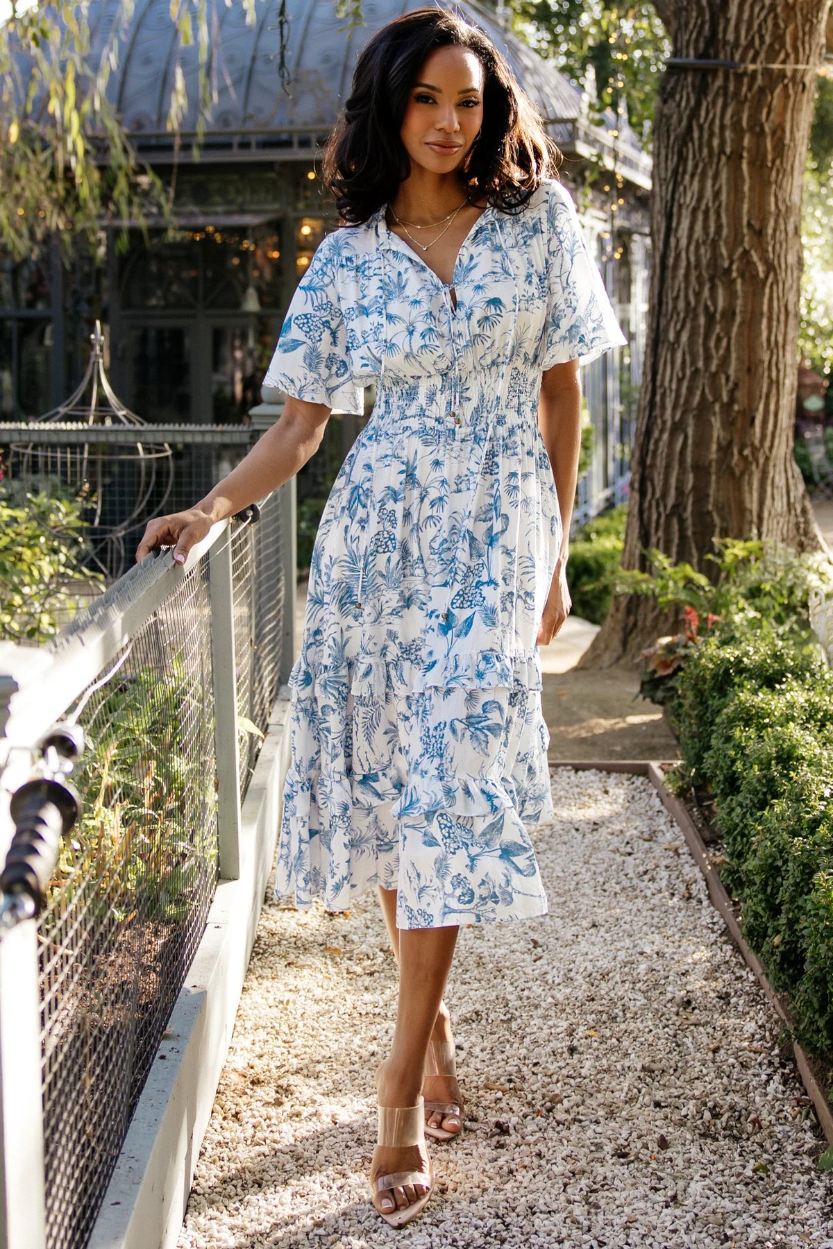Willow Boho Midi Dress | White + Blue