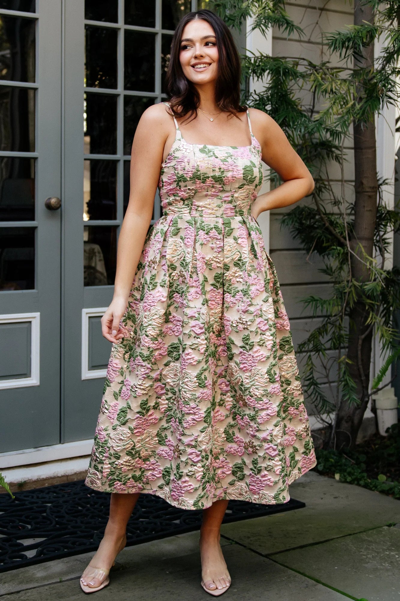 Antoinette Embossed Midi Dress | Champagne Multi Floral Secondary image