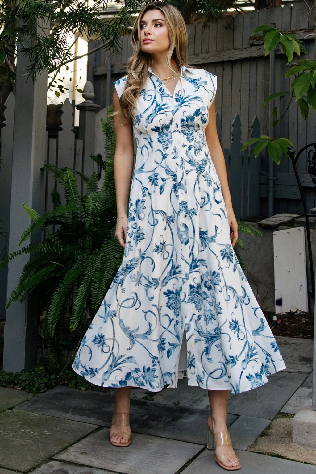 Tobias Midi Dress | Off White + Blue Floral
