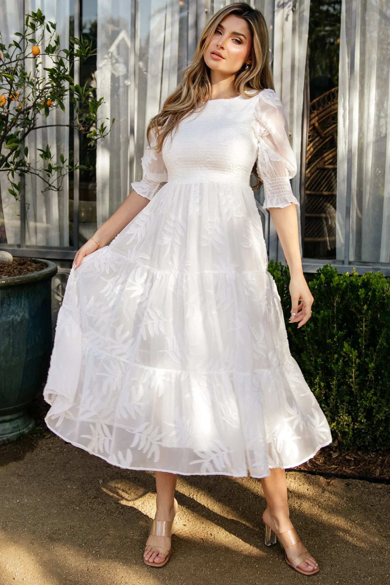 Nellie Smocked Midi Dress | Off White Secondary image