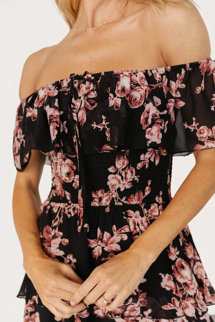 Carina Off Shoulder Maxi Dress | Black + Mauve Floral Secondary image