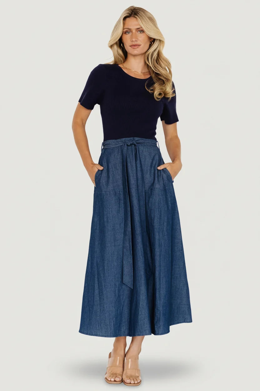 Olina Midi Dress | Chambray + Navy Main image