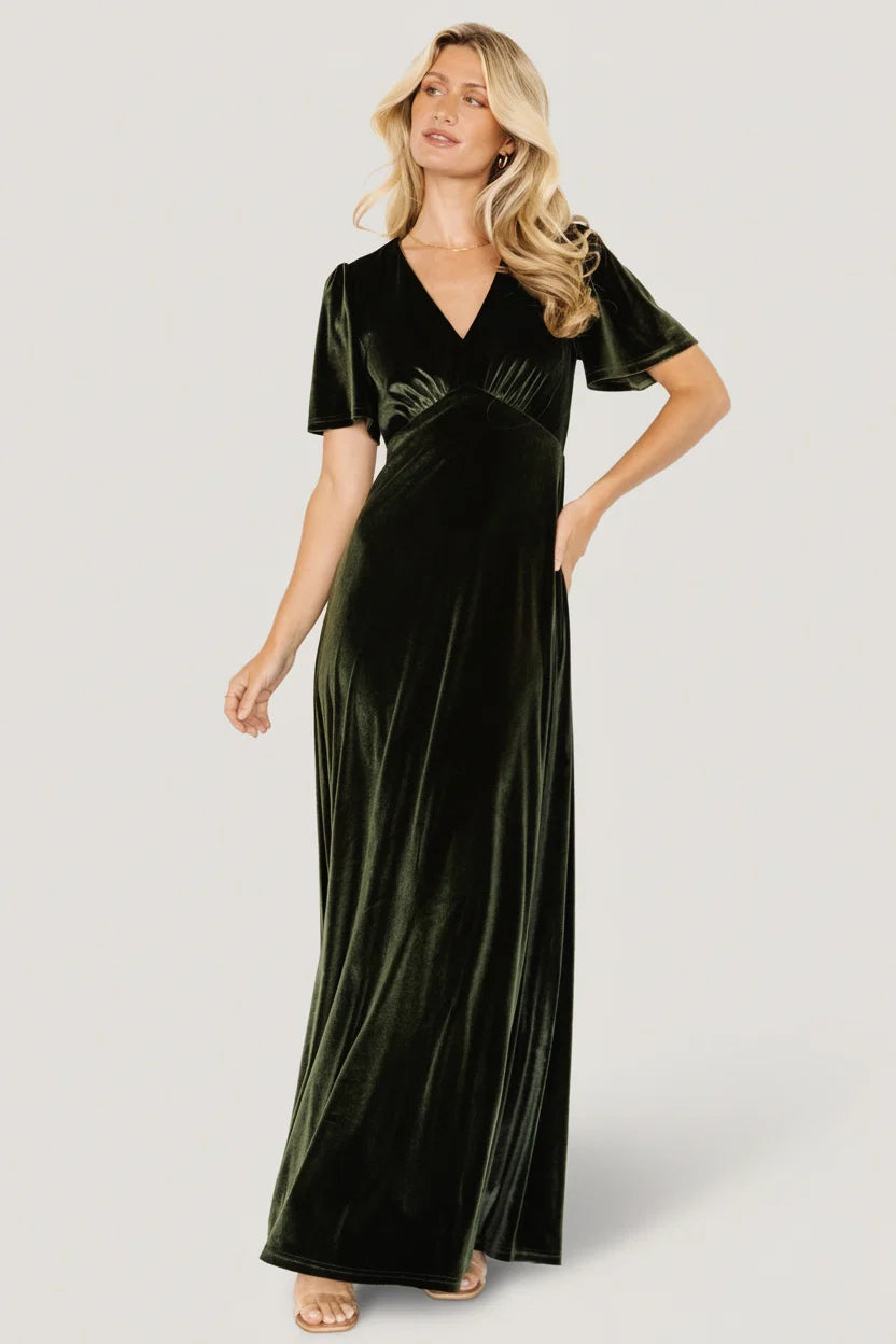 Vivian Velvet Maxi Dress | Olive Main image