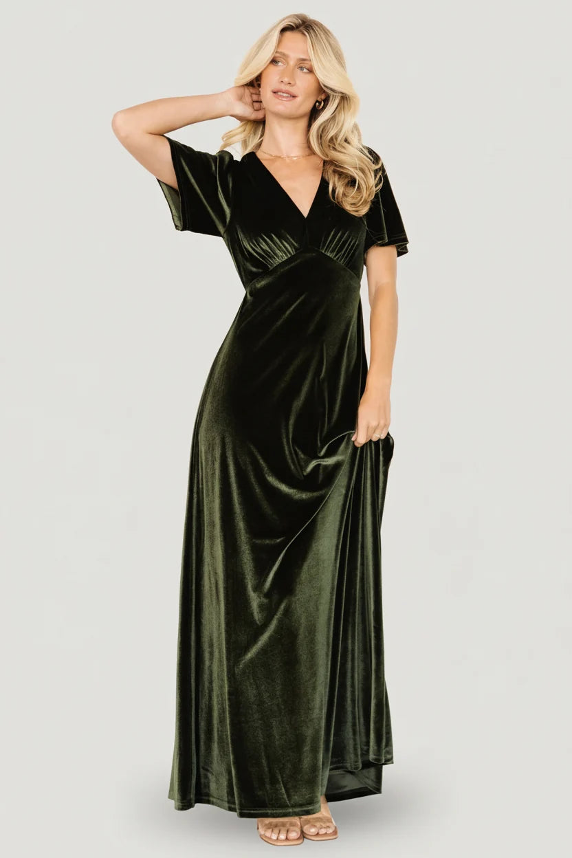 Vivian Velvet Maxi Dress | Olive