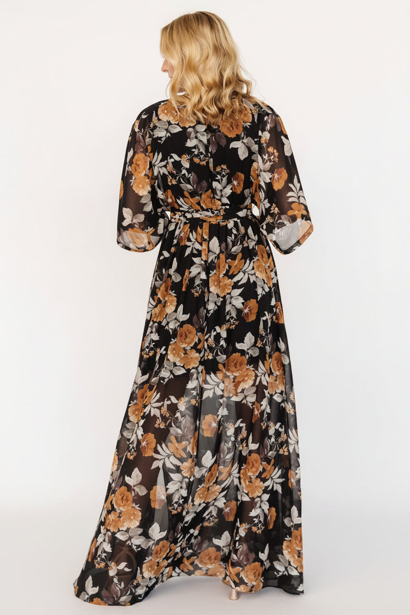 Kia Kimono Maxi Dress | Black + Copper Floral