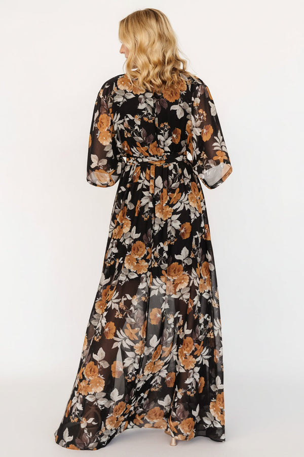 Kia Kimono Maxi Dress | Black + Copper Floral