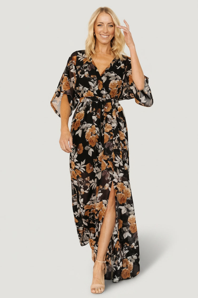 Kia Kimono Maxi Dress | Black + Copper Floral Main image