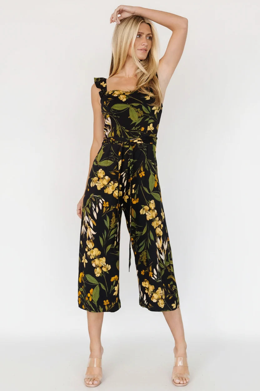 Gemma Jumpsuit | Black + Golden Floral