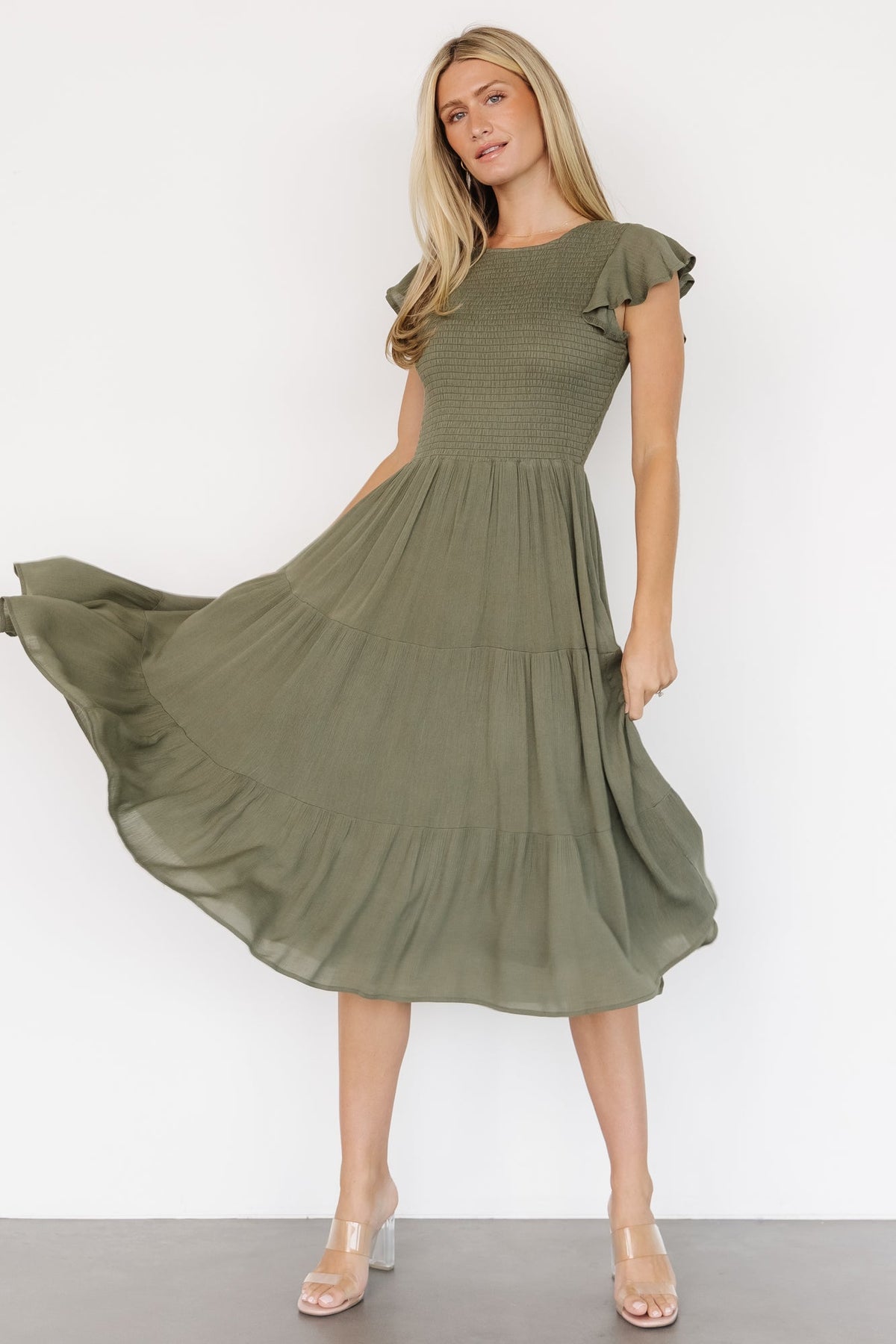 Loretta Smocked Midi Dress | Dark Sage