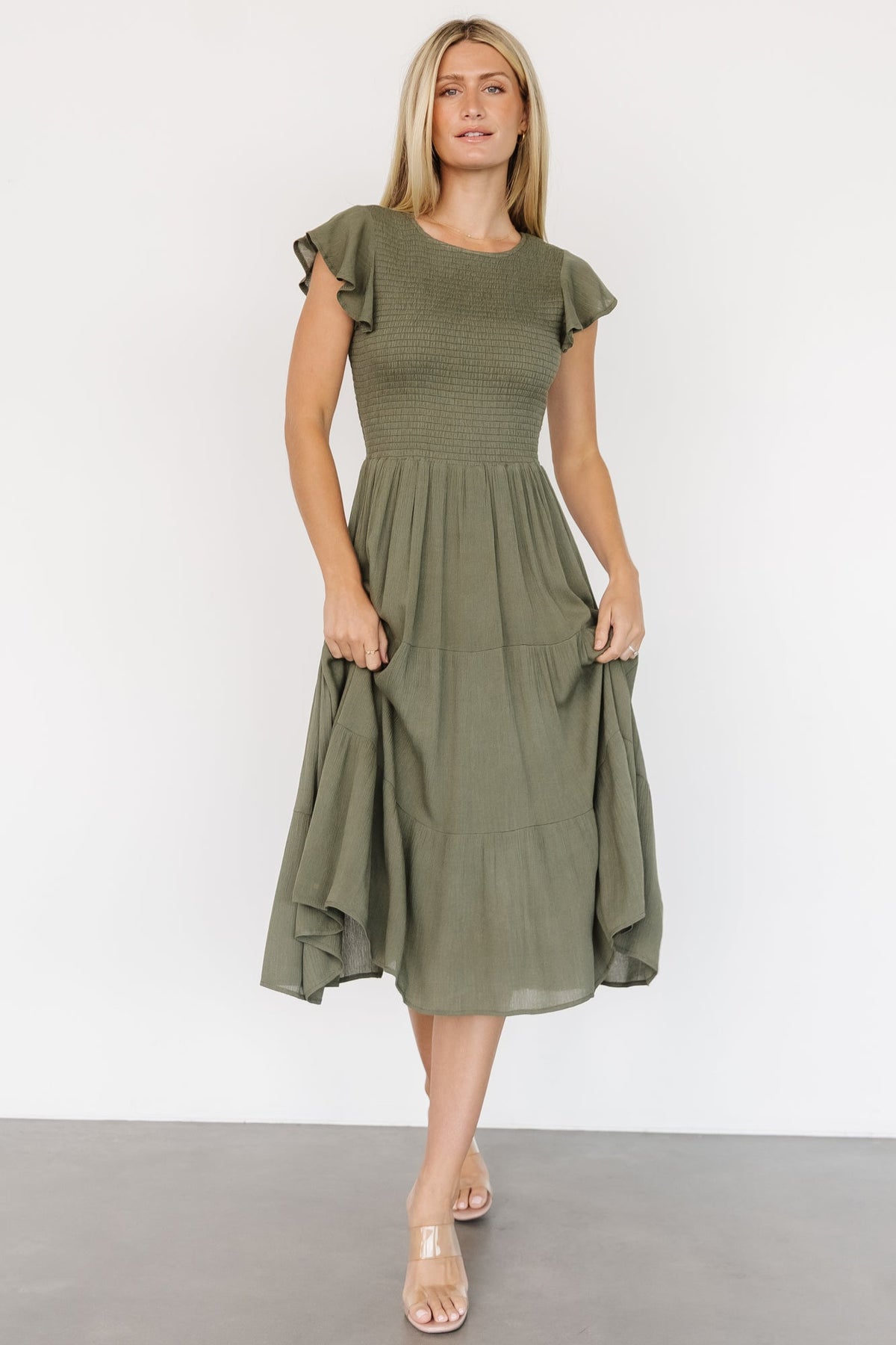 Loretta Smocked Midi Dress | Dark Sage Main image