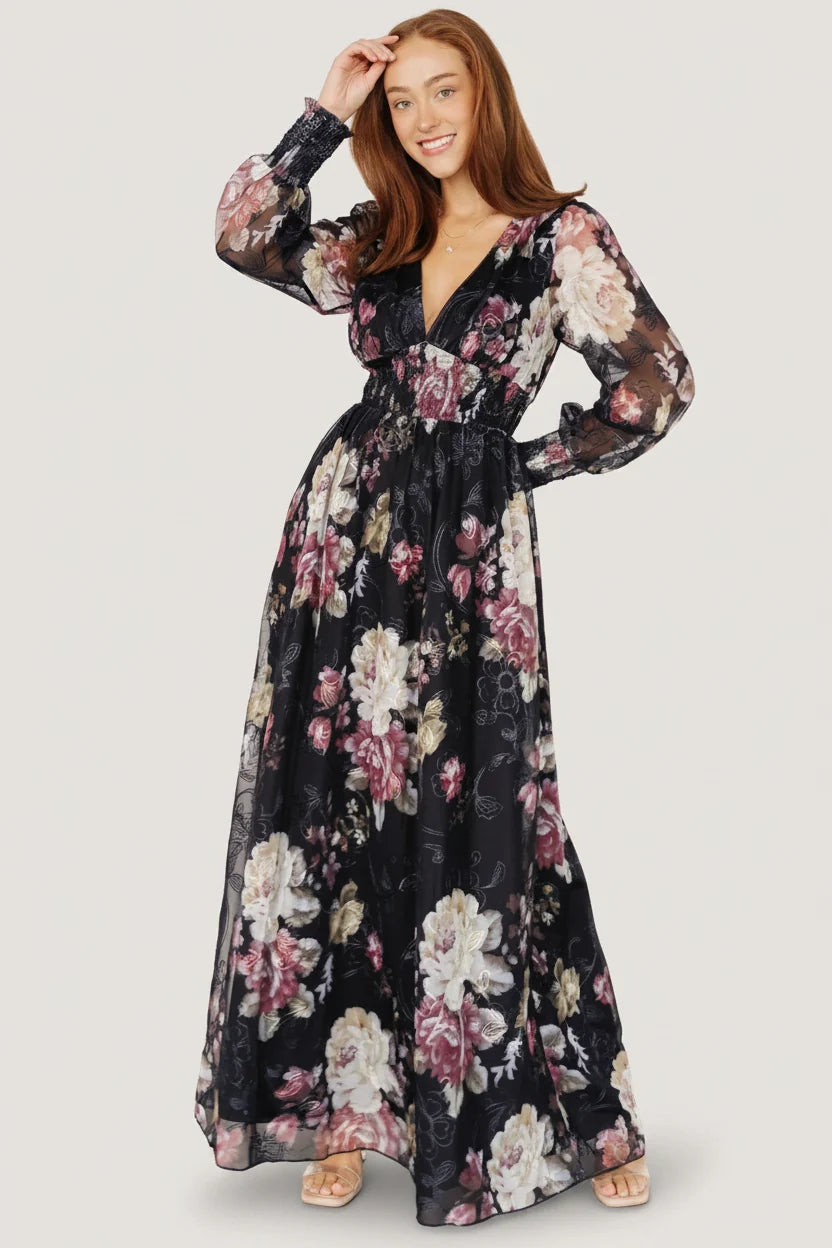 Jolie Embroidered Tulle Dress | Midnight + Mauve Floral Main image
