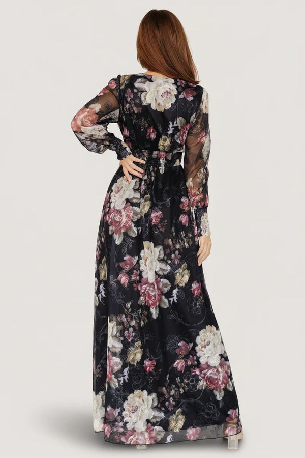 Jolie Embroidered Tulle Dress | Midnight + Mauve Floral