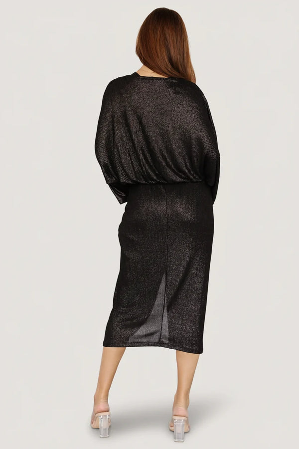 Ciara Ruched Midi Dress | Black Metallic