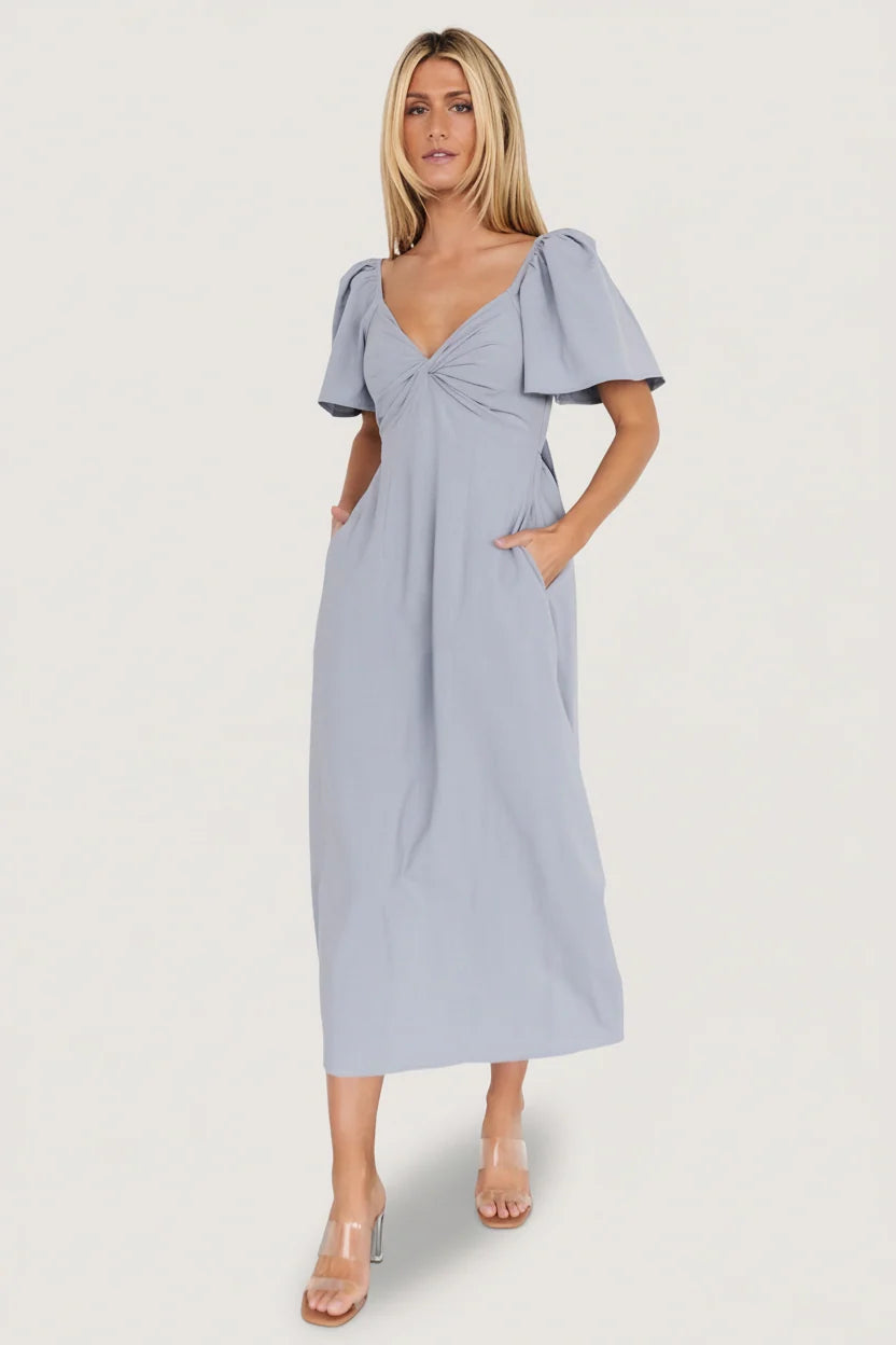 Indie Back Tie Dress | Dusty Blue