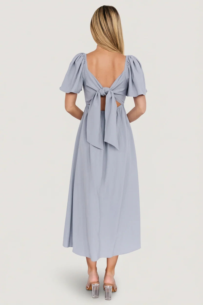 Indie Back Tie Dress | Dusty Blue