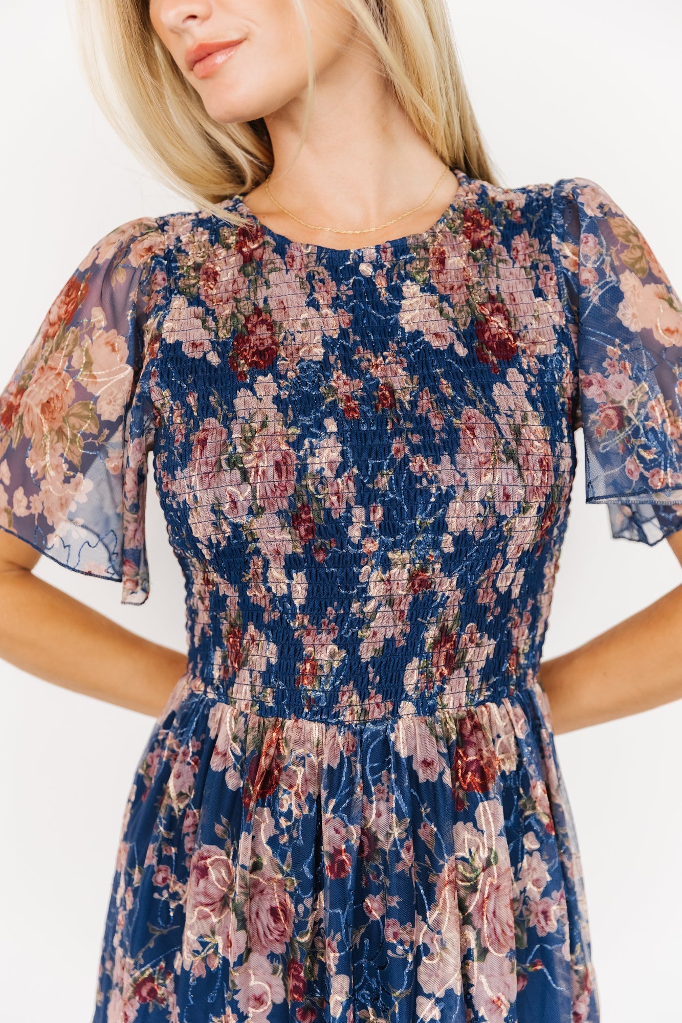 Mara Embroidered Tulle Dress | Dark Blue Multi Floral Secondary image