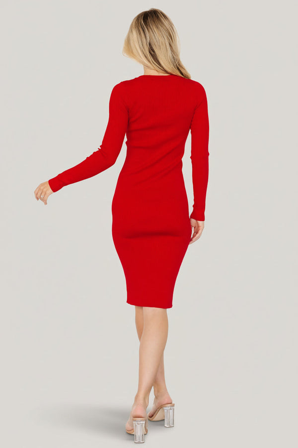 Mavis Ribbed Midi Dress | Red
