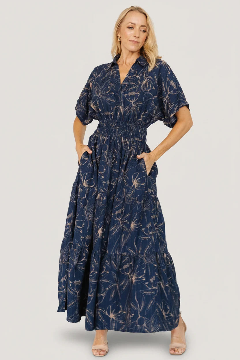Hedda Tiered Maxi Dress | Deep Blue + Natural Floral Main image