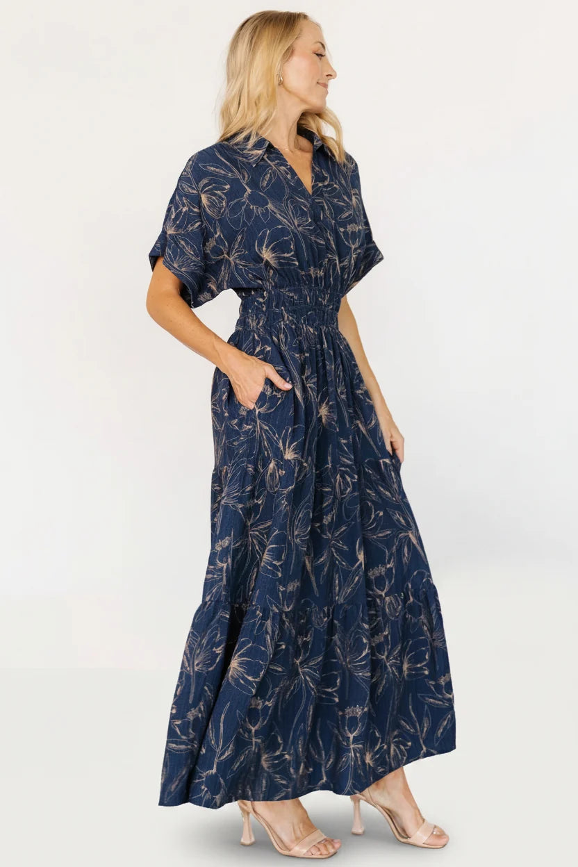 Hedda Tiered Maxi Dress | Deep Blue + Natural Floral