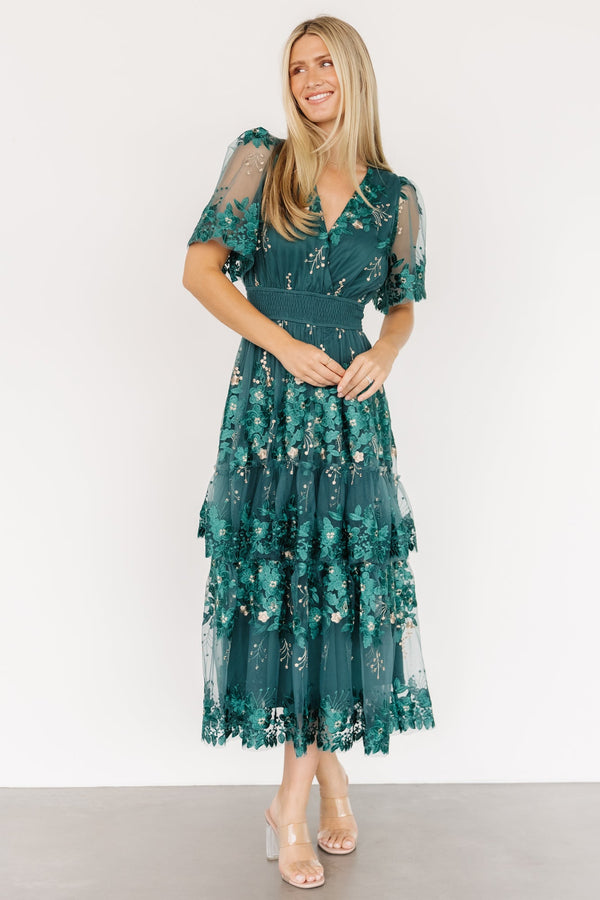 Lotte Embroidered Midi Dress | Emerald