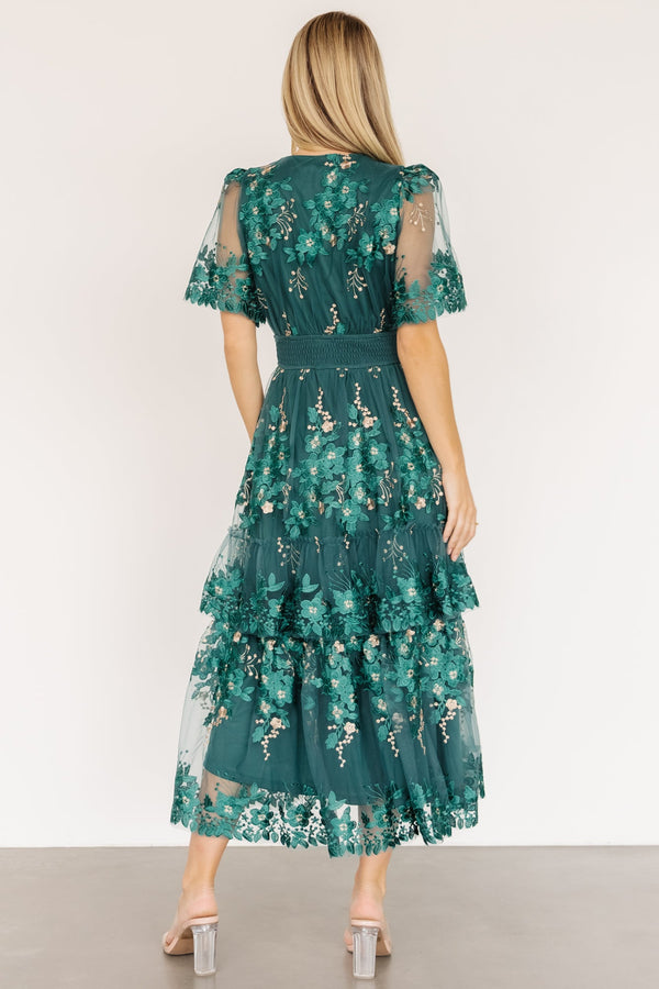 Lotte Embroidered Midi Dress | Emerald