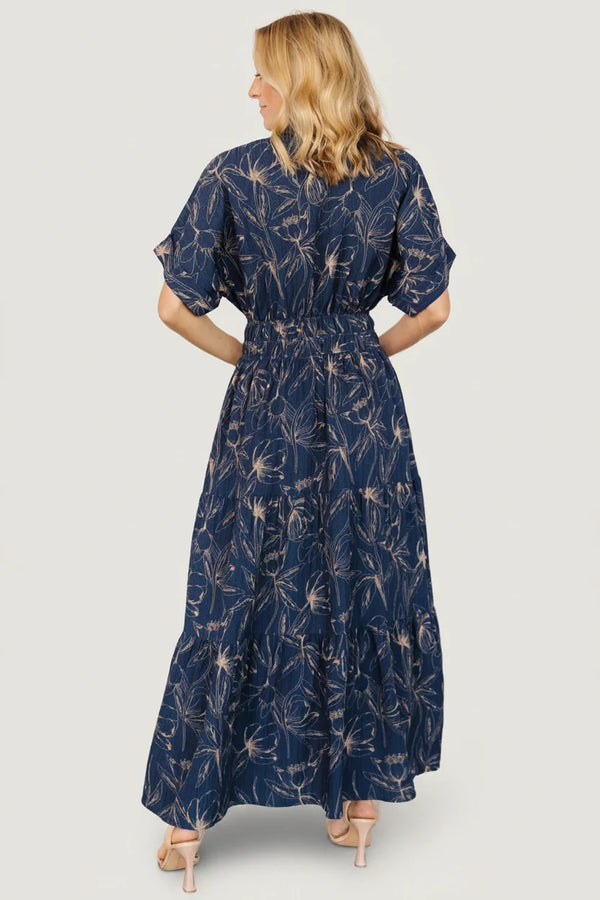 Hedda Tiered Maxi Dress | Deep Blue + Natural Floral