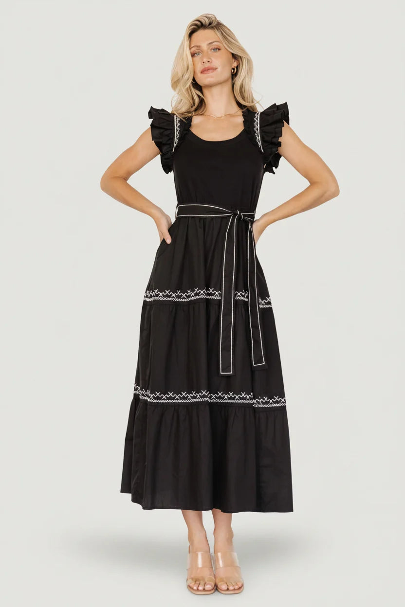 Elisa Embroidered Midi Dress | Black Secondary image