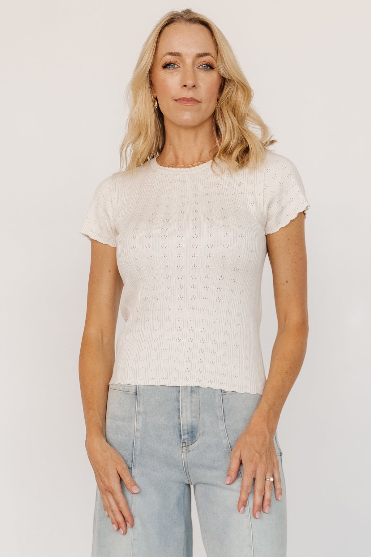 Penny Pointelle Top | Ivory Main image
