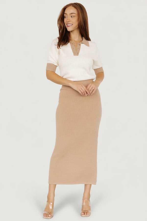 Gwendolyn Collared Midi Dress | Taupe + Off White