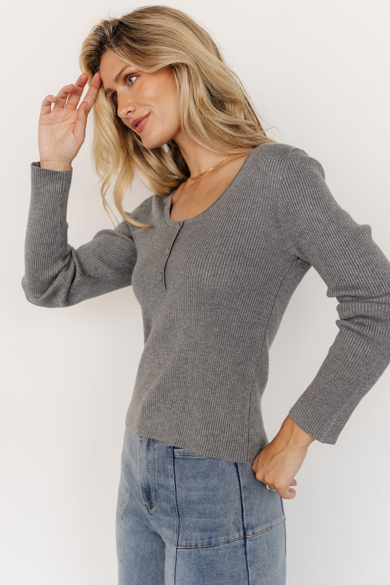 Leo Ribbed Henley Top | Gray Secondary image