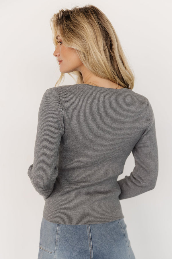 Leo Ribbed Henley Top | Gray