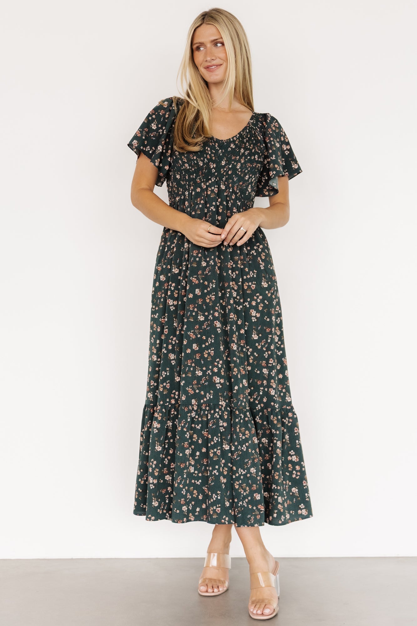 Jerah Smocked Dress | Deep Jade Floral Secondary image