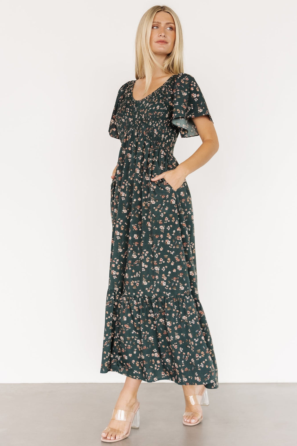 Jerah Smocked Dress | Deep Jade Floral