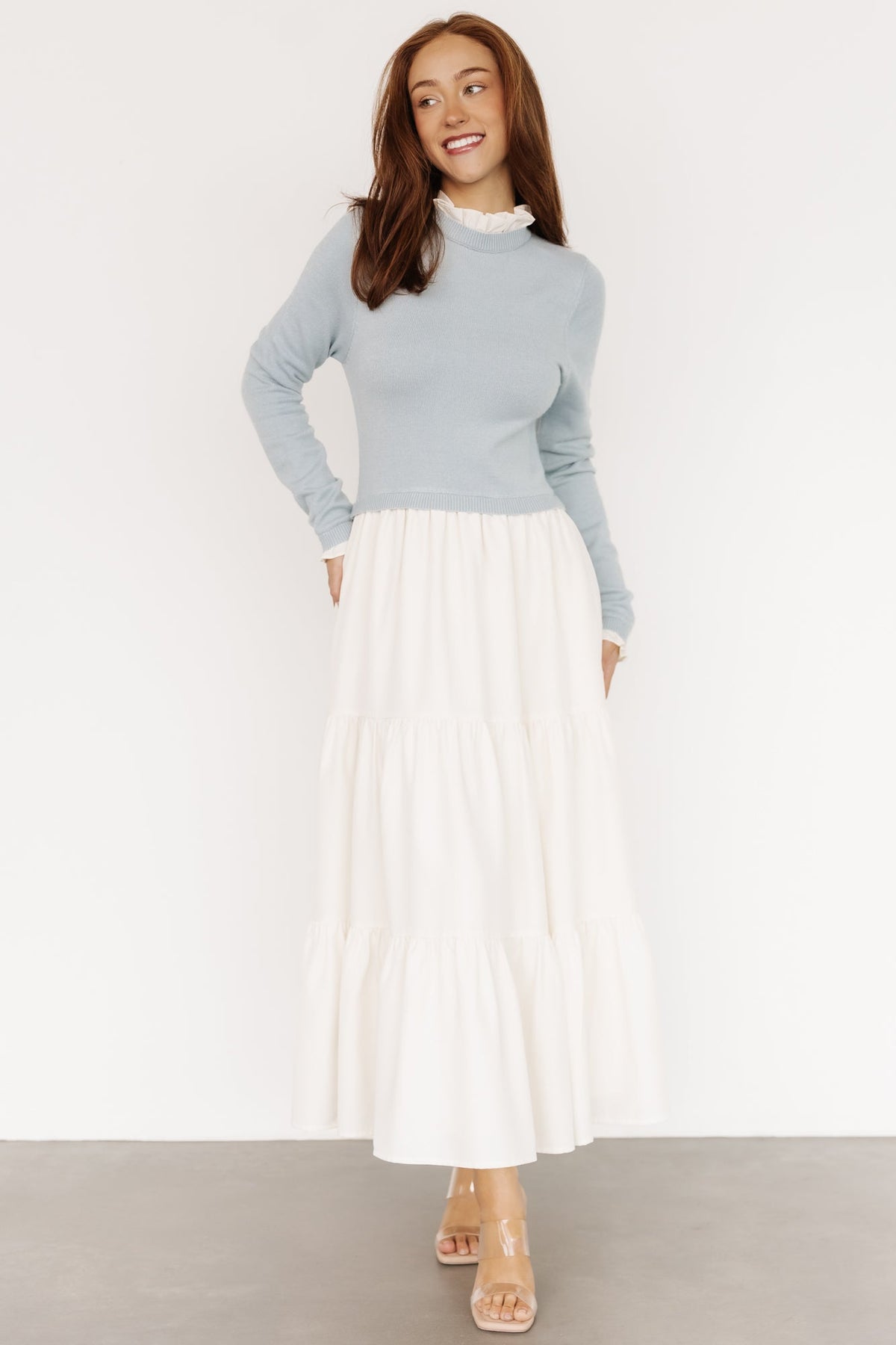 Sophie Sweater Dress | Light Blue + Ivory Main image