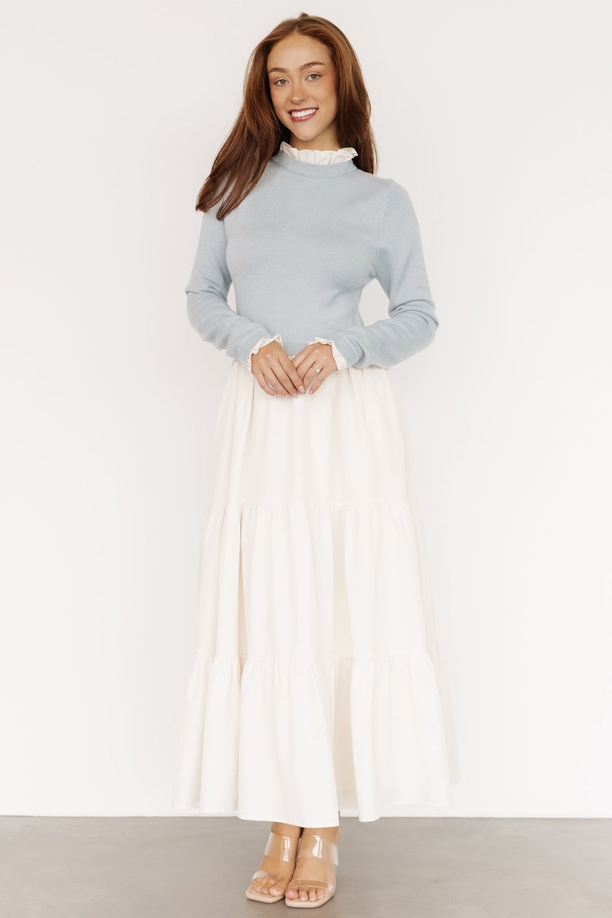 Sophie Sweater Dress | Light Blue + Ivory